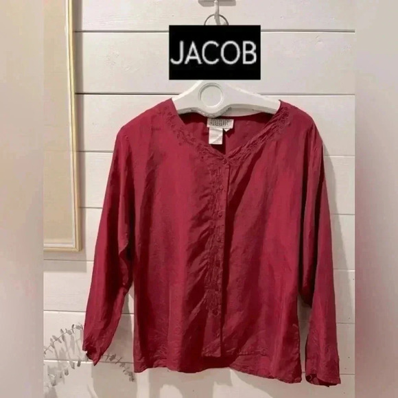 VINTAGE JACOB red  silk blouse size S - Picture 2 of 9